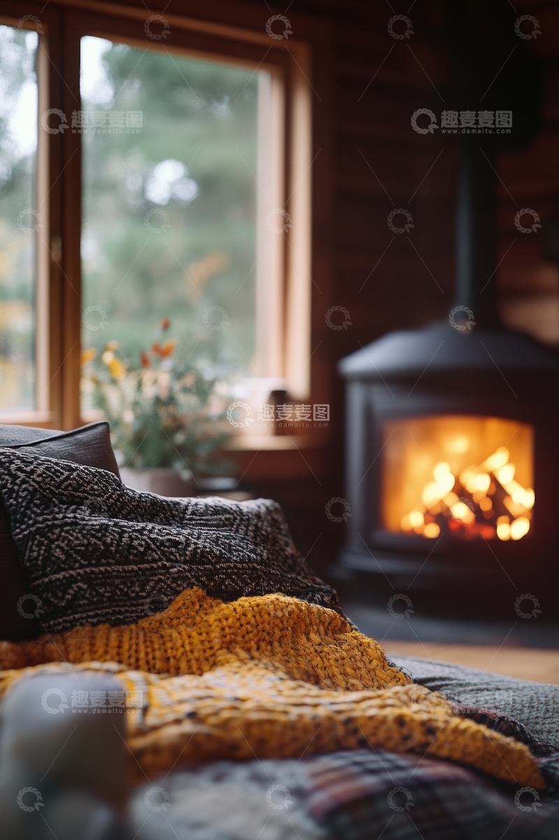 高清大图下载【趣麦麦图】温暖的壁炉旁，舒适的室内一角