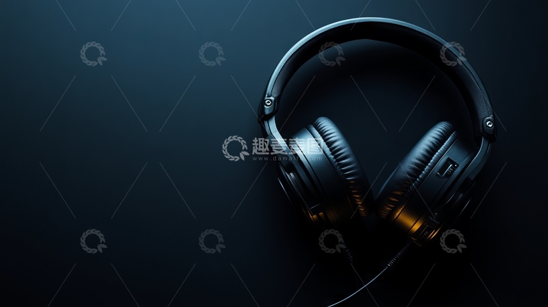 高清大图下载【趣麦麦图】黑色耳机静置于深色背景