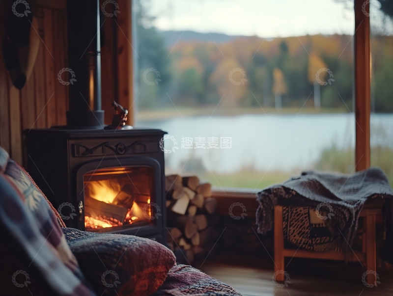 高清大图下载【趣麦麦图】温馨木屋，炉火旁的宁静时光