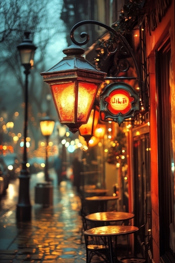 雨夜街角的温暖咖啡馆