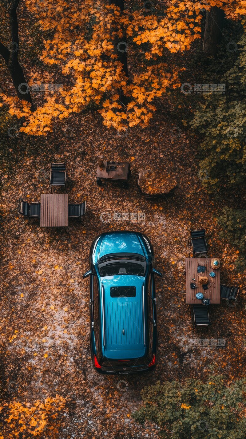 高清大图下载【趣麦麦图】秋林中的露营场景俯视图