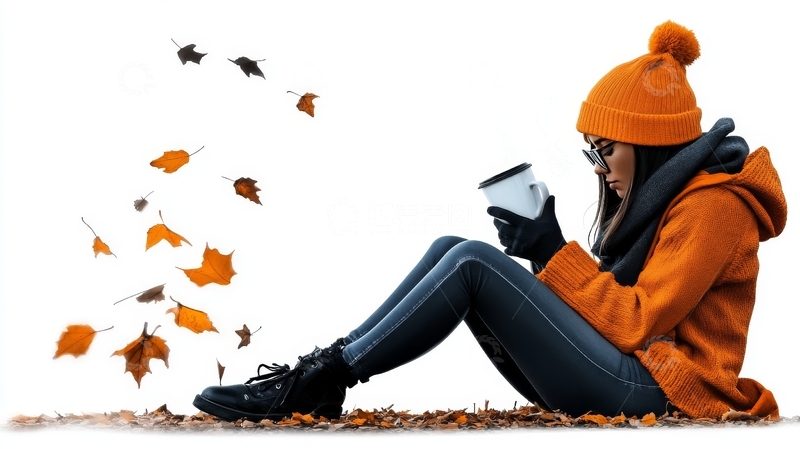 高清大图下载【趣麦麦图】秋日阅读，落叶纷飞