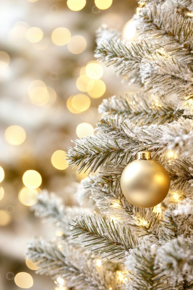 高清大图下载【趣麦麦图】金色装饰球点缀的圣诞树