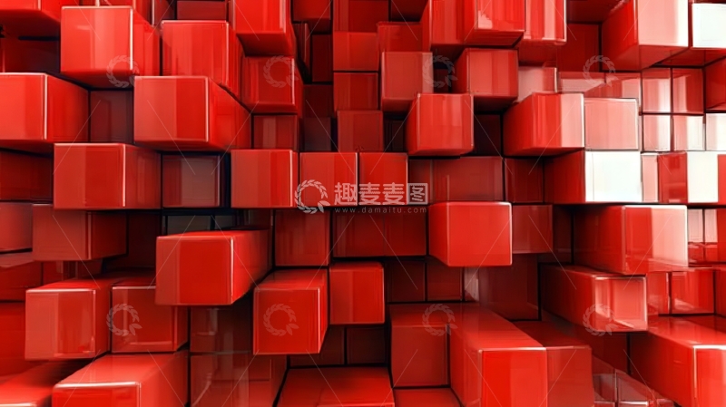 高清大图下载【趣麦麦图】红色立方体堆叠艺术