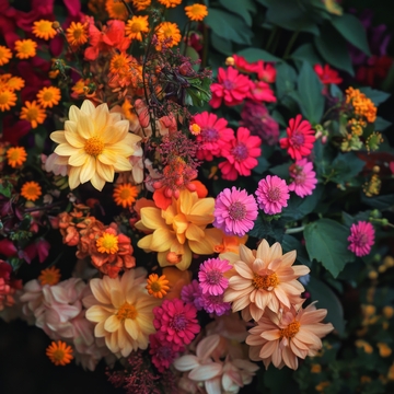 多彩花卉簇拥的美丽花丛