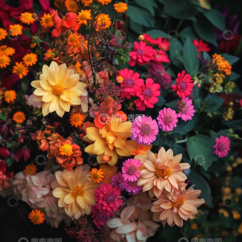 高清大图下载【趣麦麦图】多彩花卉簇拥的美丽花丛