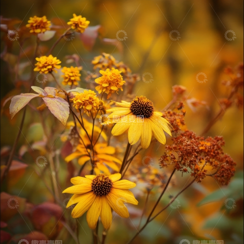 高清大图下载【趣麦麦图】秋日金黄色花朵绽放