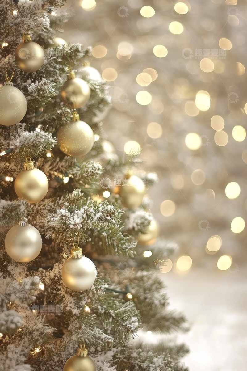 高清大图下载【趣麦麦图】圣诞树上的金色装饰球