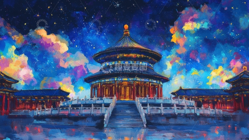 高清大图下载【趣麦麦图】夜空下的古建筑