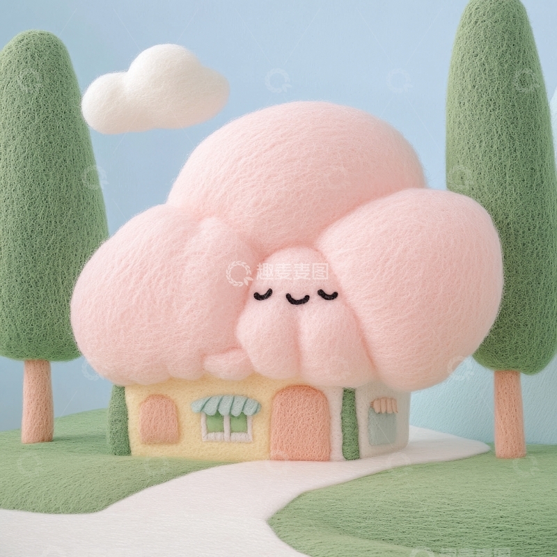 高清大图下载【趣麦麦图】粉色云朵屋顶的小屋