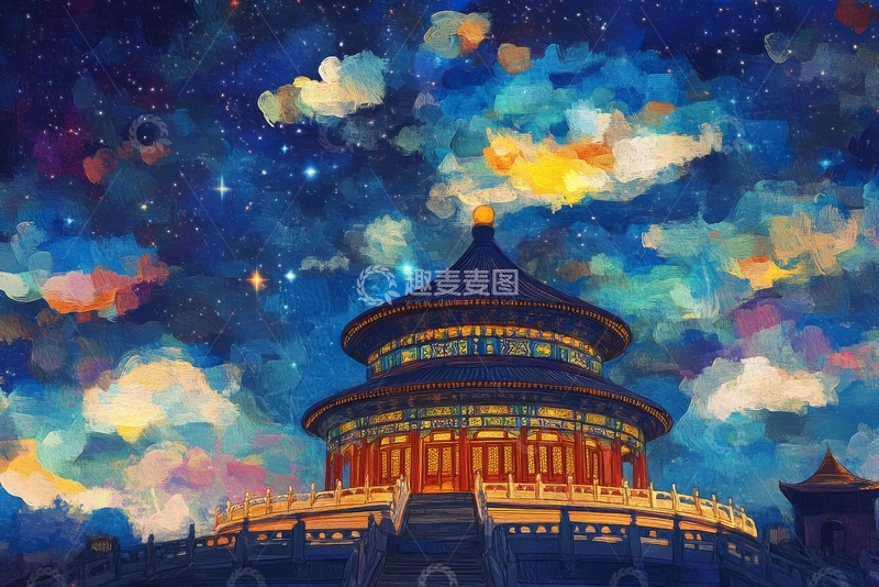 高清大图下载【趣麦麦图】夜空下的古建筑
