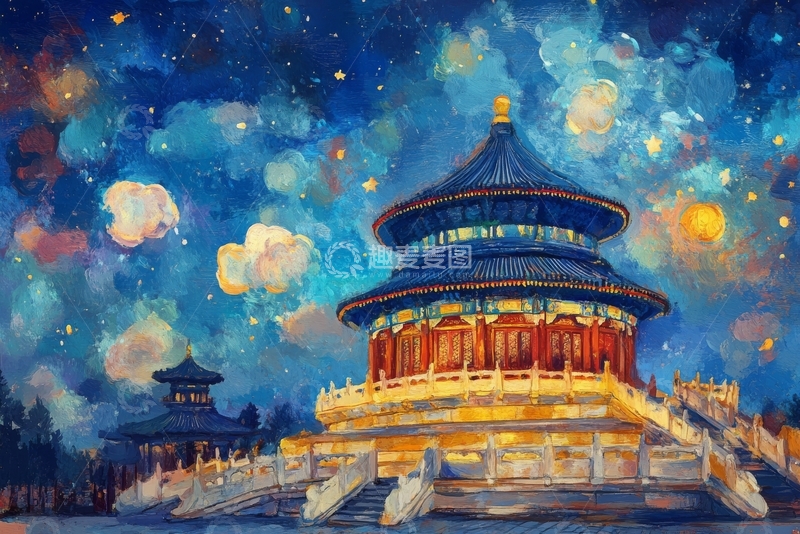 高清大图下载【趣麦麦图】夜幕下的古典建筑