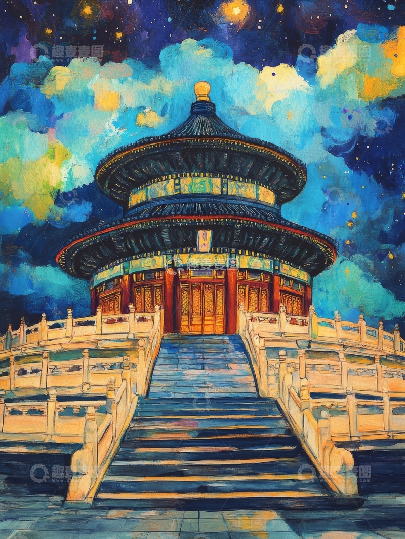 高清大图下载【趣麦麦图】夜空下的古典建筑