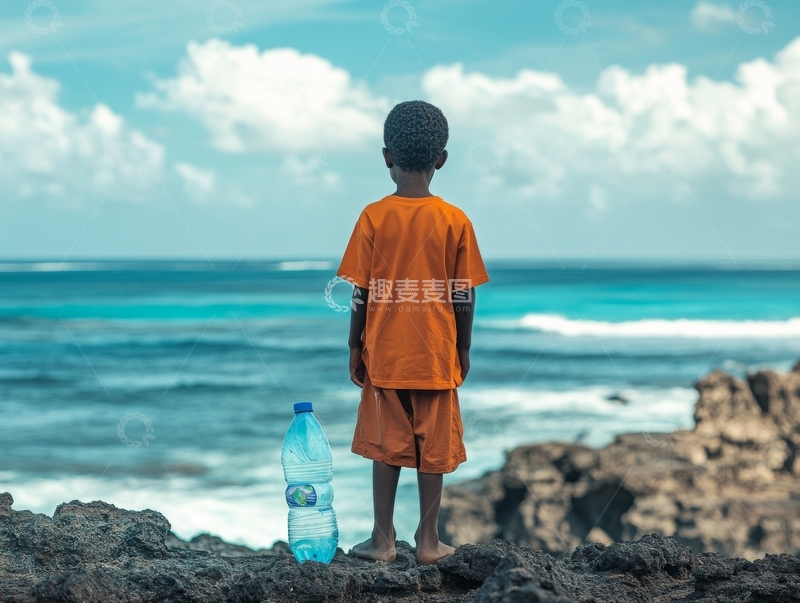 高清大图下载【趣麦麦图】海边岩石上的男孩