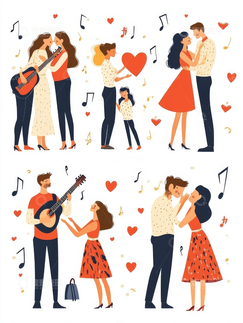 高清大图下载【趣麦麦图】情侣音乐互动温馨场景