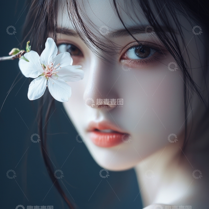 高清大图下载【趣麦麦图】花旁女子，静谧之美