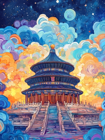 星空下的古塔建筑