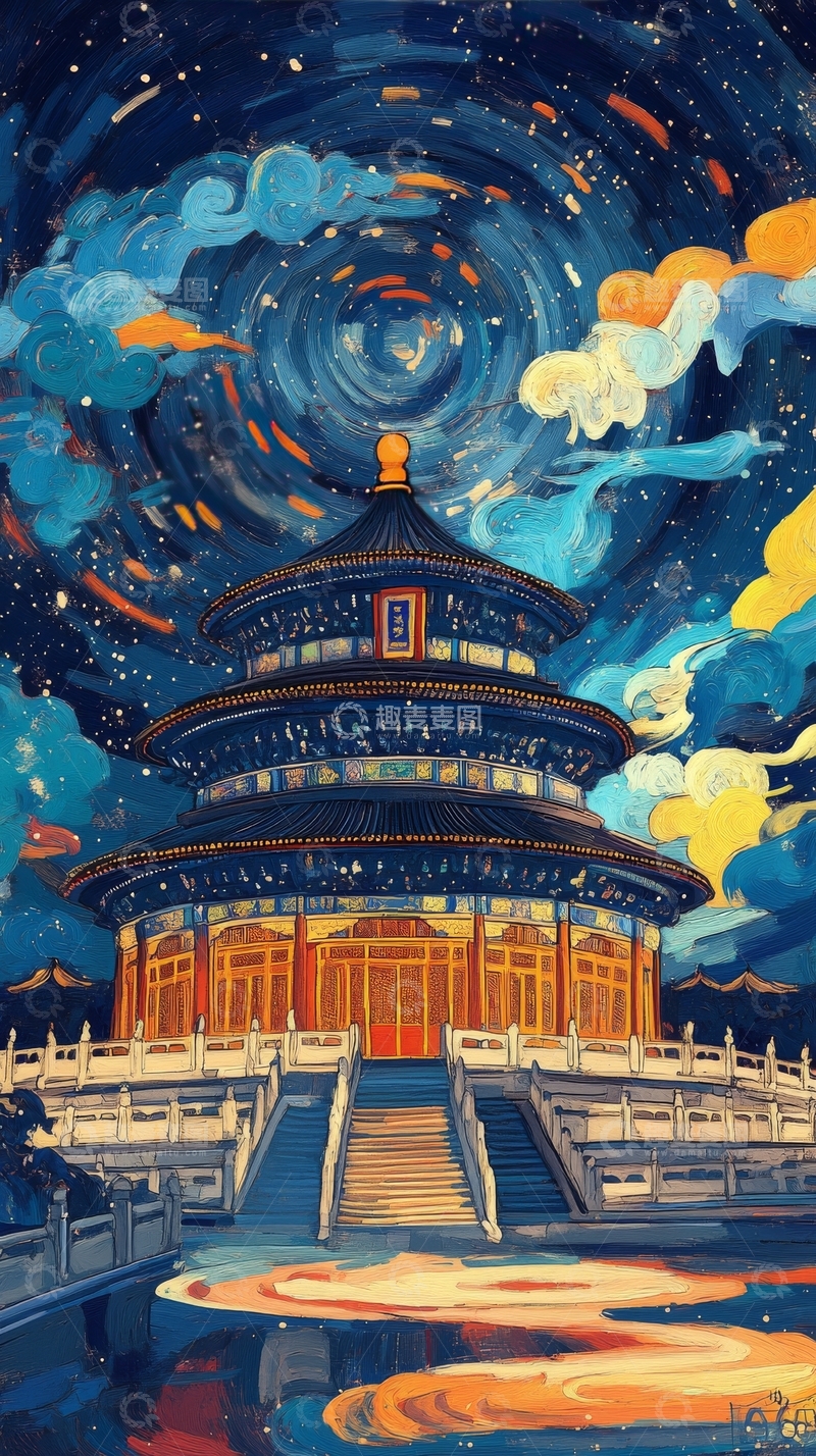 高清大图下载【趣麦麦图】夜空下的古典建筑