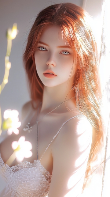 阳光下的红发女子