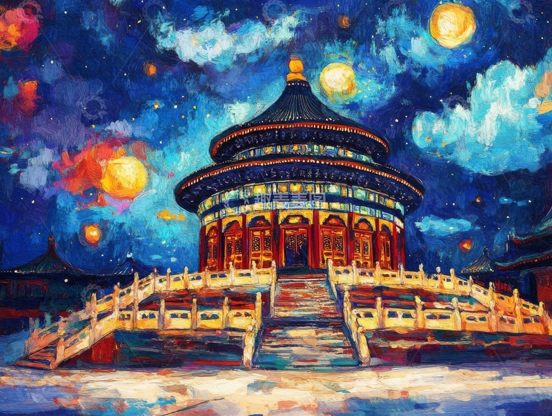 高清大图下载【趣麦麦图】夜空下的古建筑