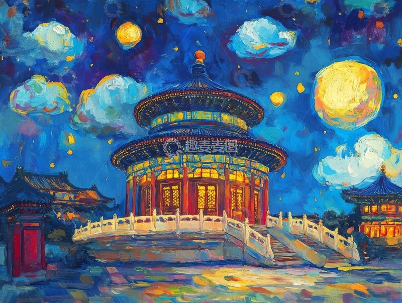 高清大图下载【趣麦麦图】夜幕下的古建筑