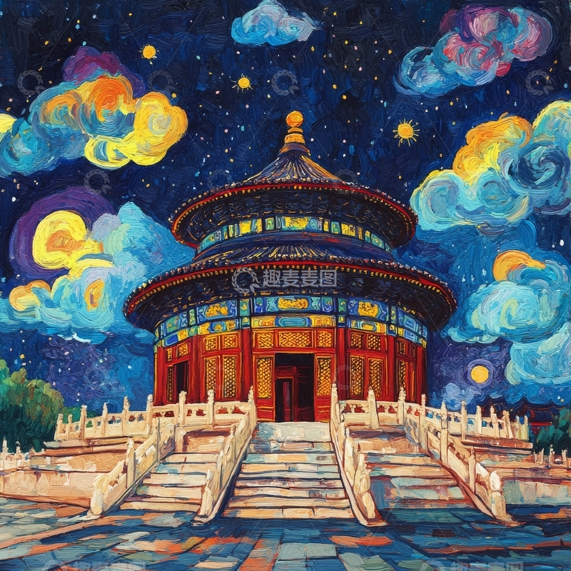 高清大图下载【趣麦麦图】夜空下的古建筑