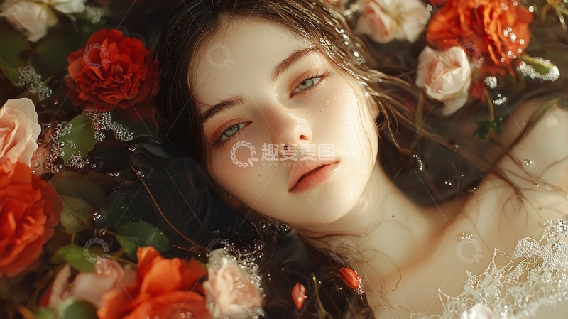 花海中的沉思女子