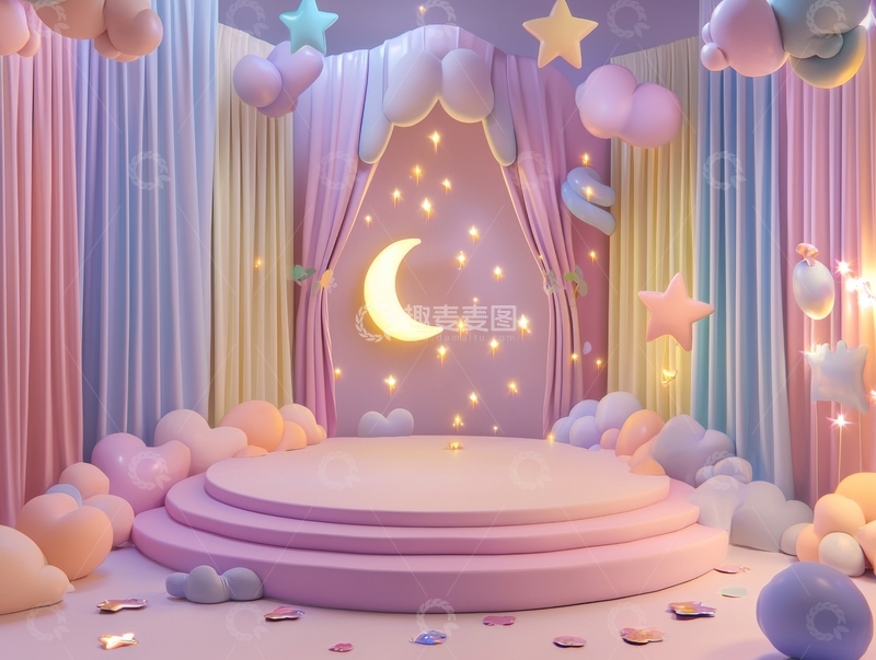 高清大图下载【趣麦麦图】梦幻舞台布景，星星月亮点缀
