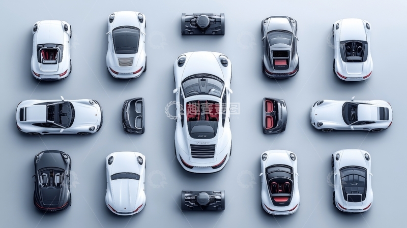 高清大图下载【趣麦麦图】俯视视角下的多辆跑车排列展示