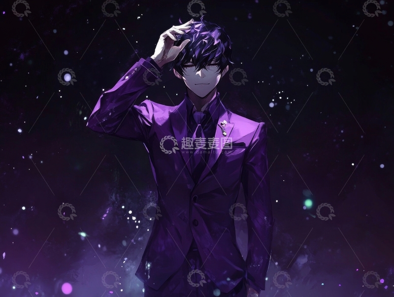 紫衣男子星空背景下的沉思