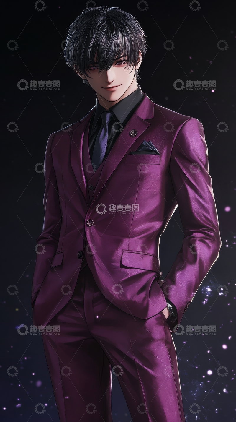 高清大图下载【趣麦麦图】身穿紫色西装的动漫人物