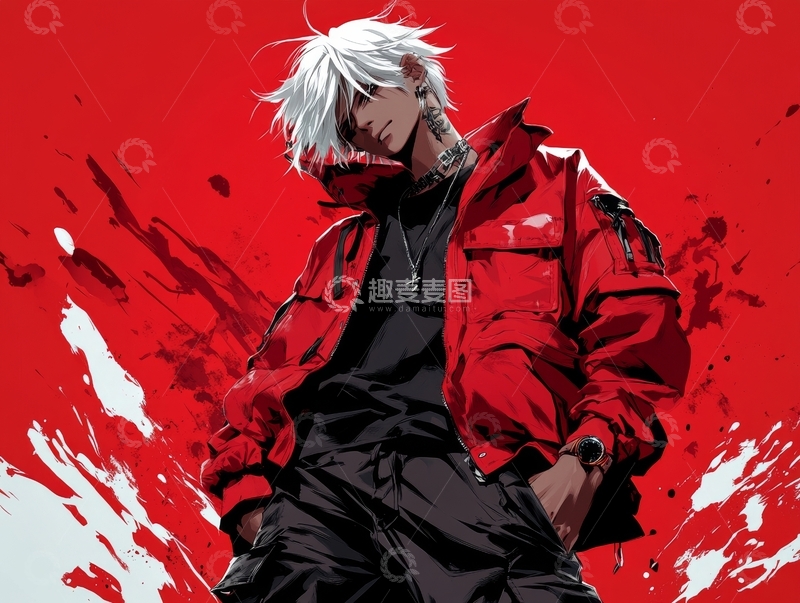 高清大图下载【趣麦麦图】红衣人物的动态姿态