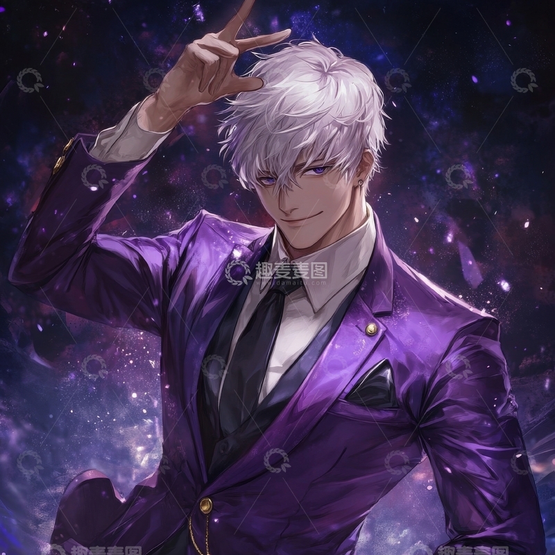 紫衣男子星空背景下的手势