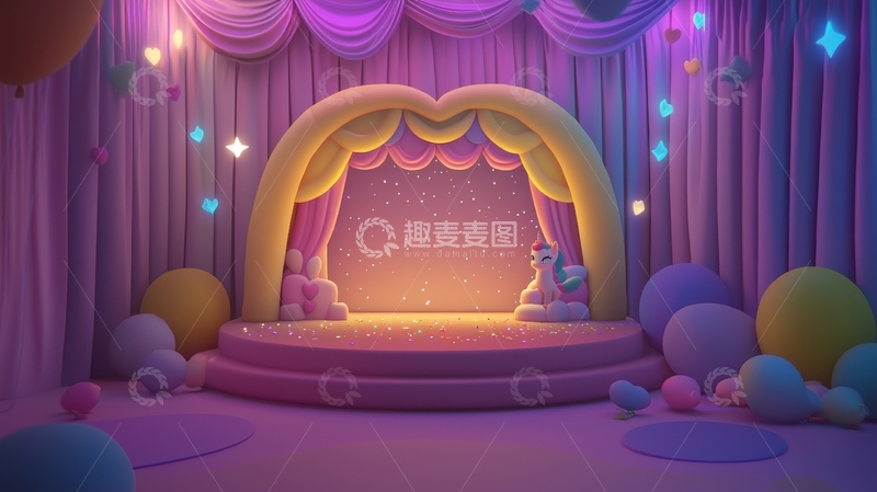 高清大图下载【趣麦麦图】梦幻舞台上的独角兽表演