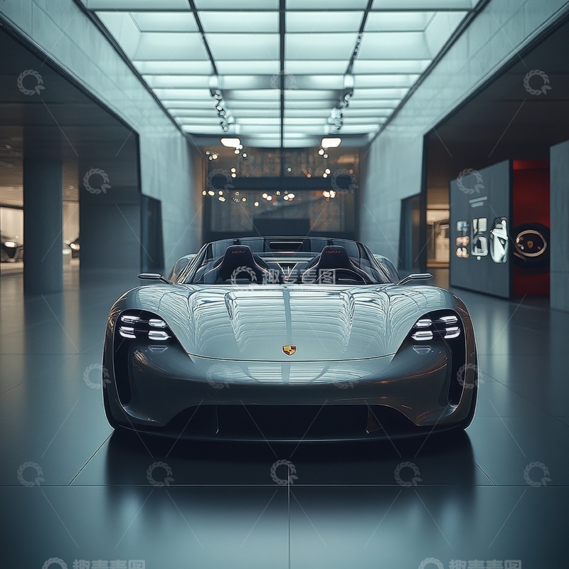 高清大图下载【趣麦麦图】未来感跑车展示于现代展厅