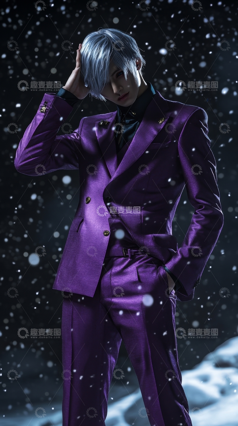 高清大图下载【趣麦麦图】紫色西装人物在雪夜中