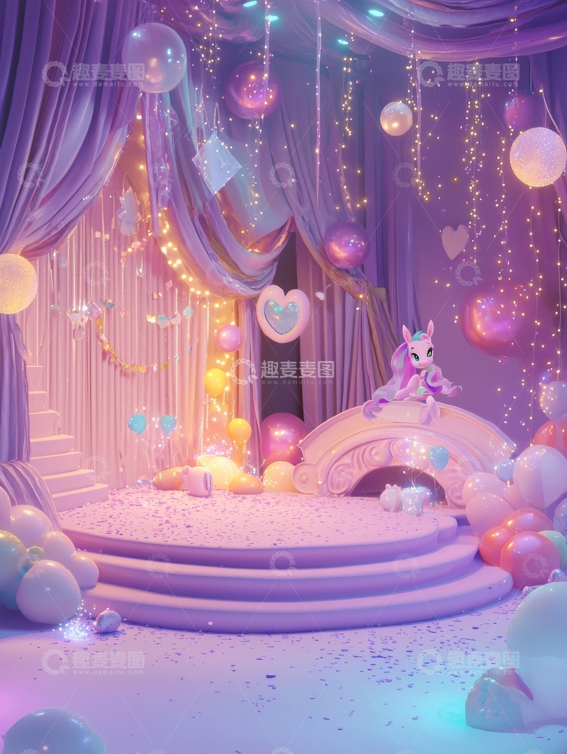 高清大图下载【趣麦麦图】梦幻紫色舞台上的独角兽
