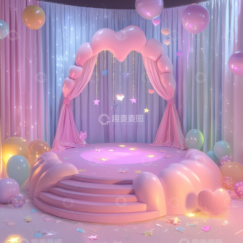 高清大图下载【趣麦麦图】梦幻粉色舞台装饰场景
