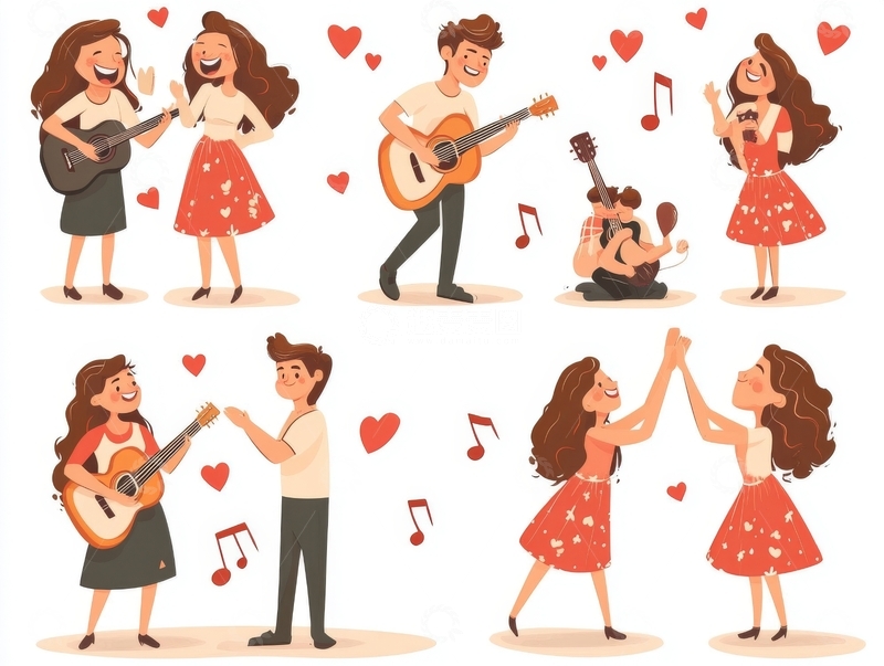 高清大图下载【趣麦麦图】情侣音乐互动场景