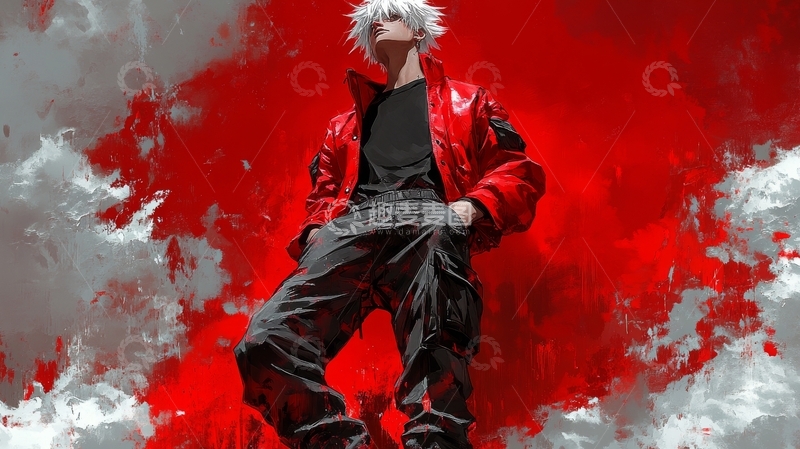 高清大图下载【趣麦麦图】红衣白发人物的动态姿态