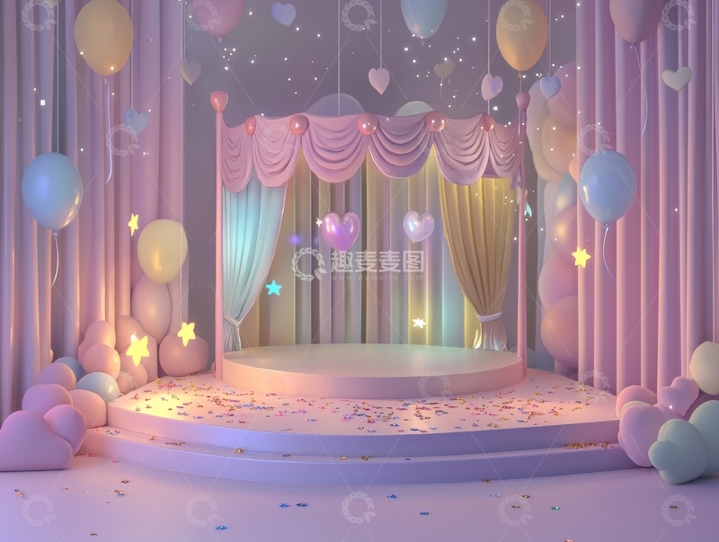 高清大图下载【趣麦麦图】梦幻舞台背景，气球与星光点缀