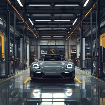 现代化车间内的高性能跑车