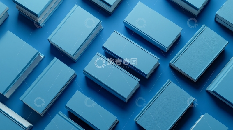 高清大图下载【趣麦麦图】蓝色书籍整齐排列的场景