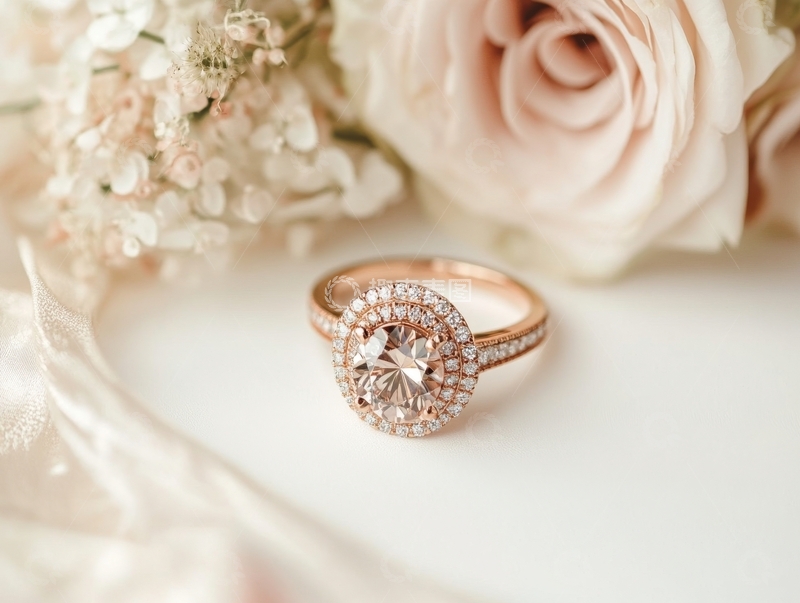 高清大图下载【趣麦麦图】玫瑰花旁的精致钻石戒指