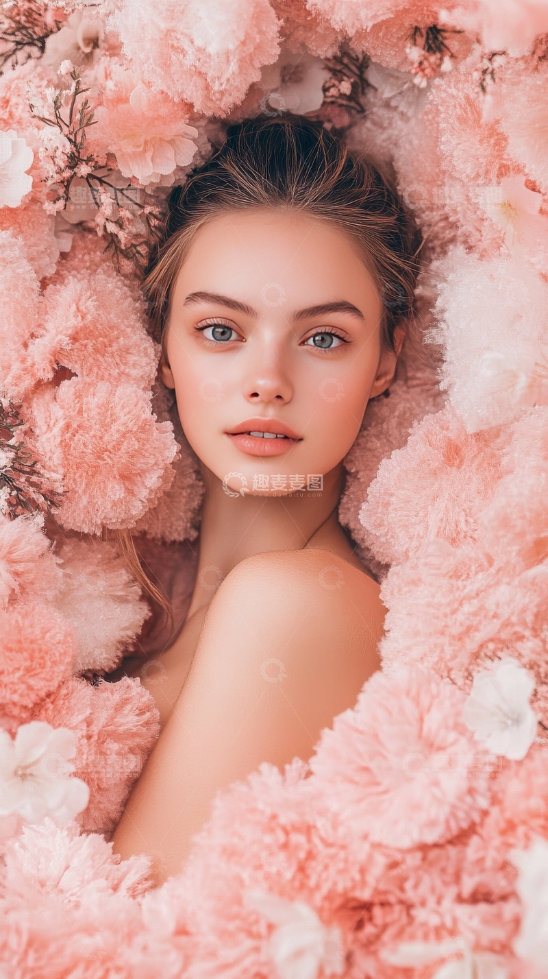 花丛中的美丽女子