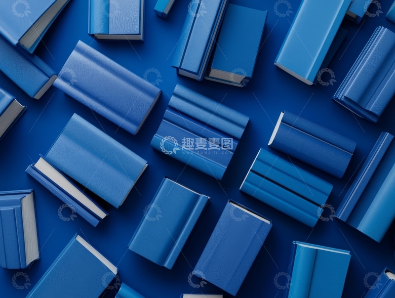 高清大图下载【趣麦麦图】蓝色书籍堆叠的抽象图案