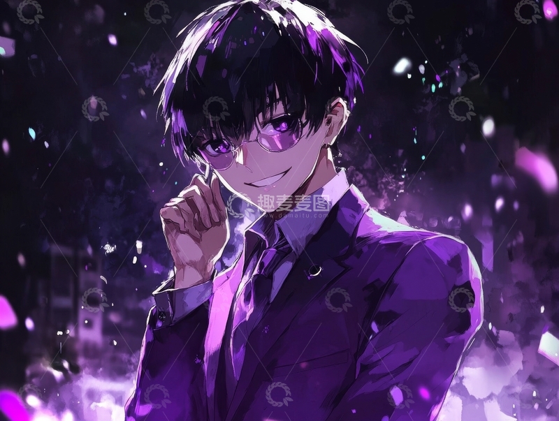高清大图下载【趣麦麦图】紫色光影中的微笑男子