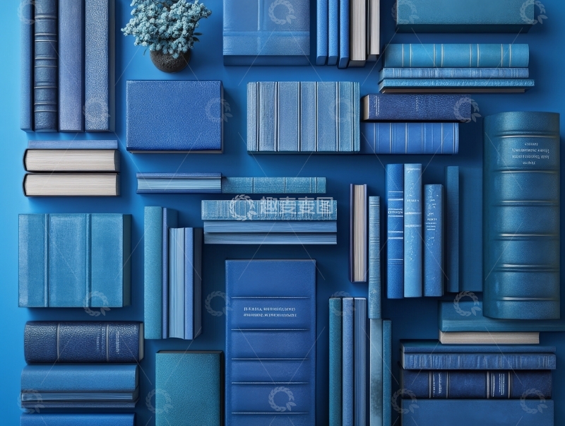高清大图下载【趣麦麦图】蓝色书本的有序排列