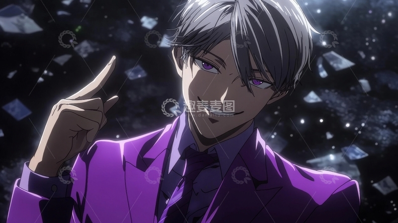 高清大图下载【趣麦麦图】紫色西装男子微笑比赞