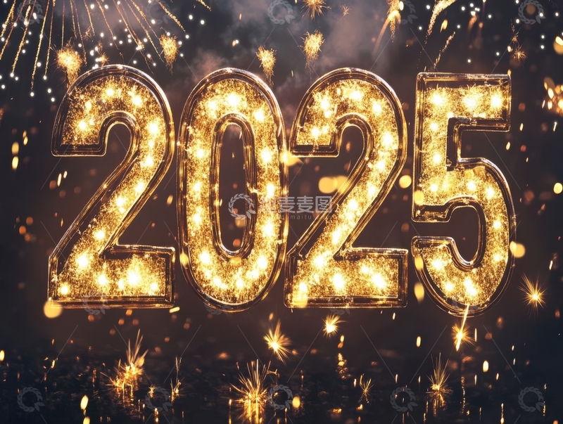 2025年金色数字与烟花背景